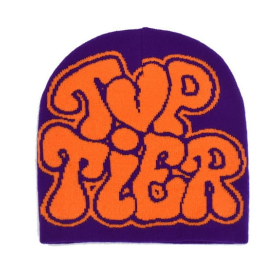 Outdoor Fashion Letter Printing Cold Cap Ins Warm Beanie Bonnet Knitting Cap Hat Hip Hop Cap Casual Skullies PURPLE&ORANGE