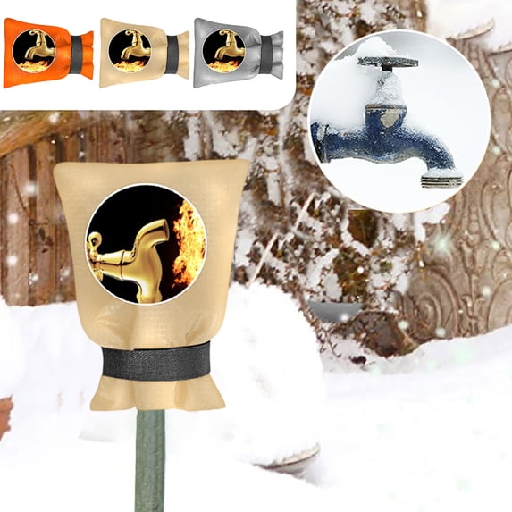 Outdoor Faucet Cover for Winter, Reusable Insulated Spigot Cover, Waterproof Antifreeze Protection, Heavy Duty 5-Layer Tap Sock for Yard, Khaki/Gray/Orange, 19x14cm
