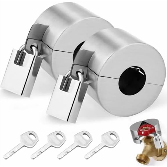 Outdoor Faucet Lock, 2 Pack Water Hose Bib Spigot Lock Stainless Steel Cover & Padlock Kits for 1-1/2 to 3 Inch Dia Valve Handles to Prevent Outside Water Theft and Unauthorized Use$$Garden & Patio