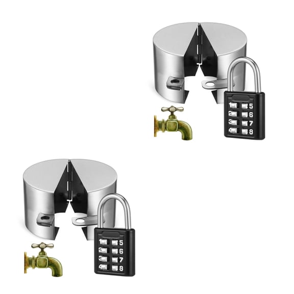 Outdoor Faucet Lock, 2 Pack Water Hose Bib Spigot Lock Stainless Steel Cover & Padlock Kits for Dia Valve Handles