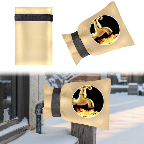 Outdoor Faucet Winter Cover 7"×5" Freeze Proof Sock, Oxford Imitation Cotton Insulation, Drawstring Install, All Season Spigot Shield beige