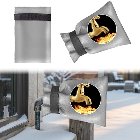 Outdoor Faucet Winter Cover 7"×5" Freeze Proof Sock, Oxford Imitation Cotton Insulation, Drawstring Install, All Season Spigot Shield gray
