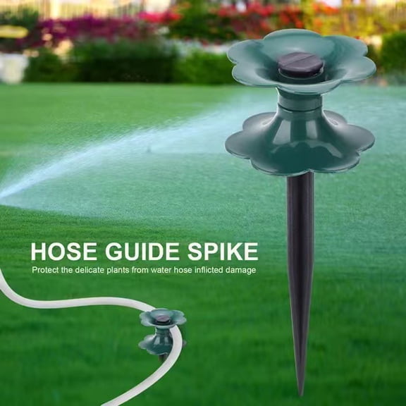 Outdoor Faux Botanical Stand Floral Burst Patterned Artwork-Shaped Garden Hose Spike Stake for Lawns and Yards, Green Polymer, 9.8 in L x 3.54 in W x 3.54 in H