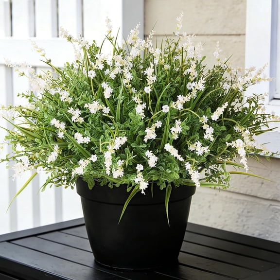 Outdoor Faux Plants UV Resistant - 12 Bouquets Realistic Artificial Monkey Grass Greenery for Patio Garden Front Porch Decor Weatherproof Fake Plants for Outside