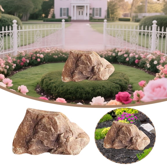 Outdoor Rock Cover, Artificial Landscape Boulder Enclosure, Decorative Landscaping Fiberglass Protection Dome, Realistic Natural Texture, Grey Stone, Small Size,25x32x17cm