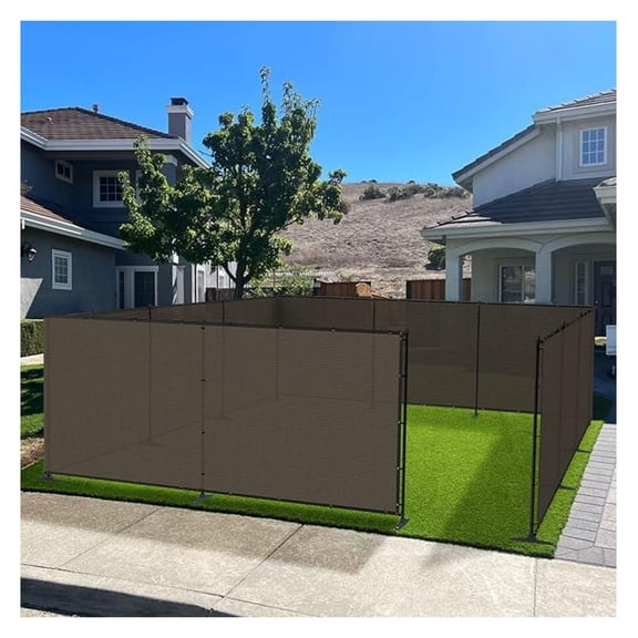 Outdoor Fence Fencing Kit 5'x12' with Poles and Rails Ground Spikes Privacy Fence for Dog Yard Pool Garden Safety Chicken Fence Temporary Painted Iron Pole Brown, INFEMF16E05