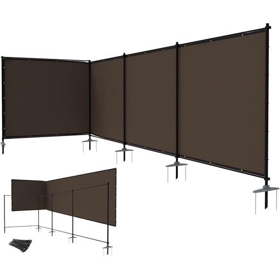 Outdoor Fence Kit with Rods, Rails and Ground Nails, No-Dig Privacy Fence, Temporary Metal Fence for Dog Yard, Pool, Garden, Chicken Area and Outdoor Security, Brown