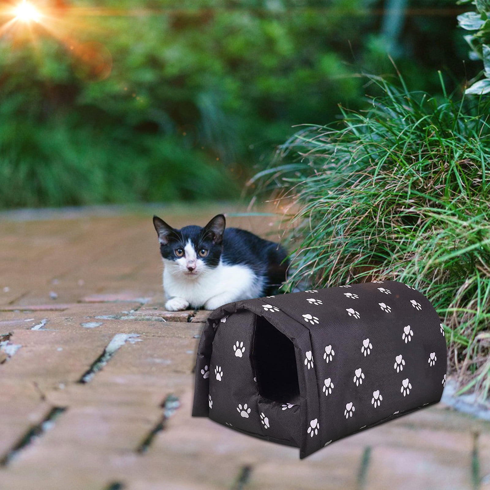 Outdoor Feral Cat House Winter,All Weather Cat Shelter with Removable Roof ,Weatherproof Rainproof Foldable Cotton Filled Thicken Cats Dogs Tent Shelter Home Keep Warm Outdoor Indoor Garden