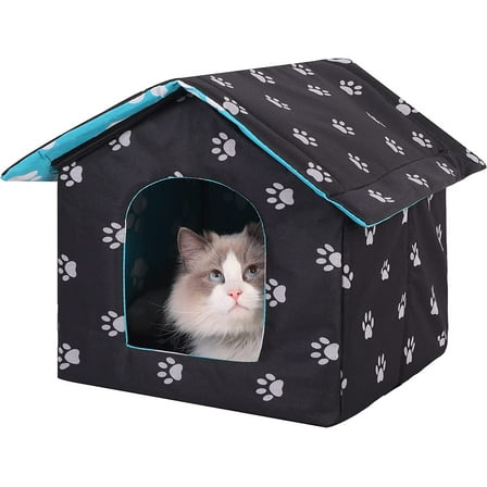 Outdoor Feral cat House for Winter Cats Insulated Waterproof Warm Weatherproof cat Bed Small Dog Kennel,Black Rectangle