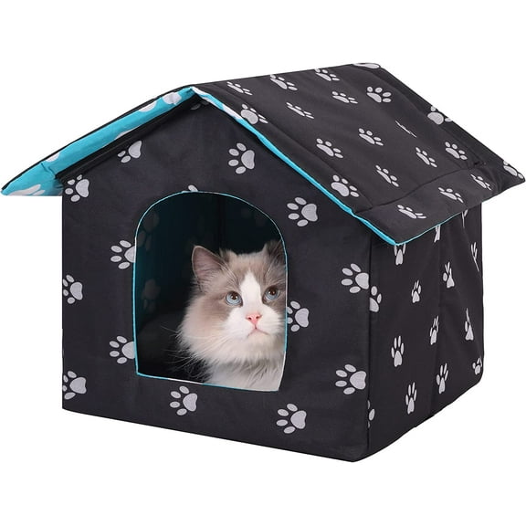 Outdoor Feral cat House for Winter Cats Insulated Waterproof Warm Weatherproof cat Bed Small Dog Kennel,Black Rectangle