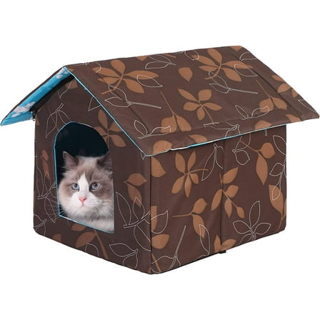 Outdoor Feral cat House for Winter Cats Insulated Waterproof Warm Weatherproof cat Bed Small Dog Kennel,Brown Square