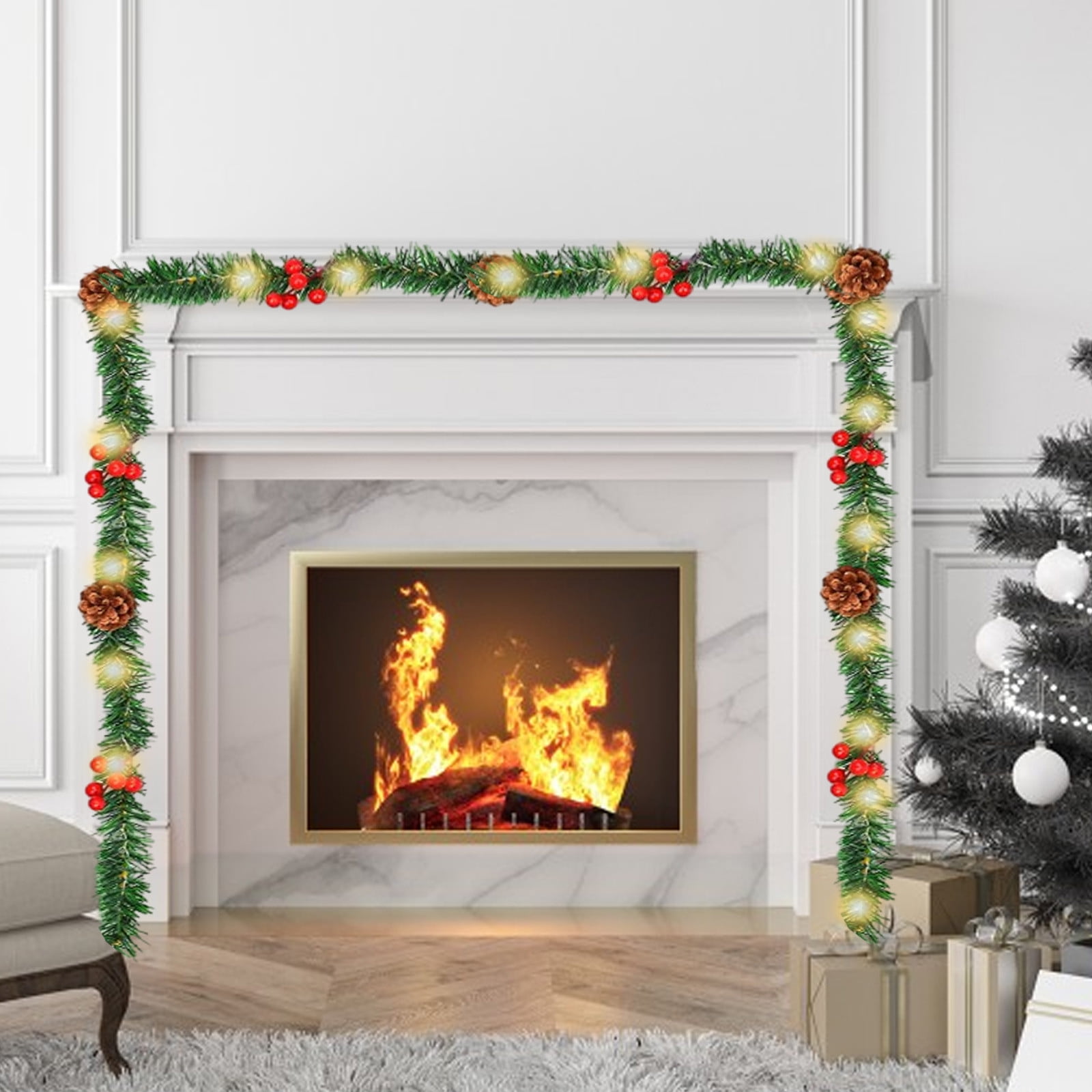 Outdoor Fir Garland With LED Outdoor Christmas Decorations Lights