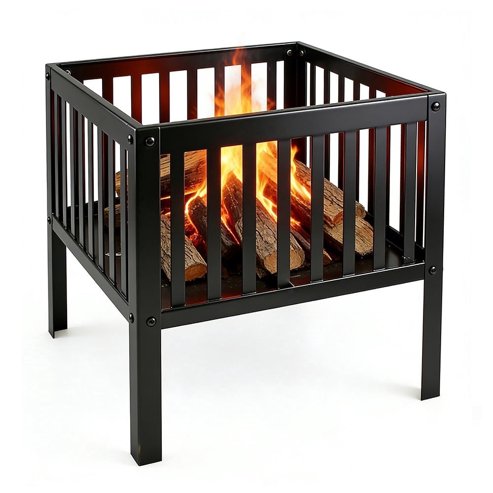 Outdoor Fire Pit, 16" Firepit, Segmart Wood Burning Fire Pit, Fire Pits for Outside, Fire Pit Table, Square Metal Firepit Table For Outside Patio, Black