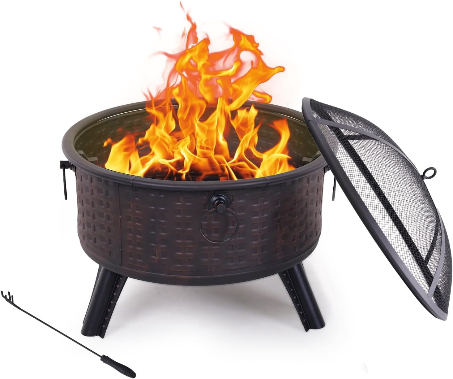 Outdoor Fire Pit, 20 Inch Fire Pit with Lid for Outdoor Wood, Camp Fire Poker for Backyard, Garden, Camping