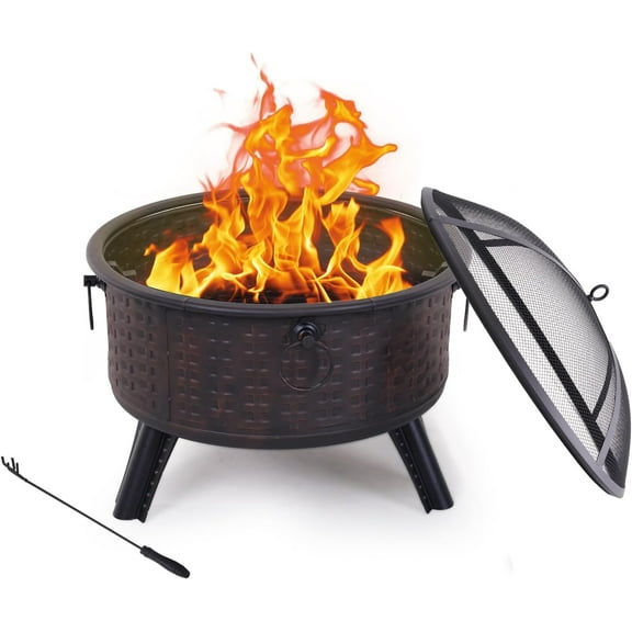 Outdoor Fire Pit, 20 Inch Fire Pit with Lid for Outdoor Wood, Camp Fire Poker for Backyard, Garden, Camping