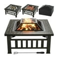 thumbnail image 1 of Outdoor Fire Pit, 32 Inch Fire Pit Tables Backyard Multifunctional Square Metal Stove Wood Burning with Cover Poker for Camping, Patio, Lawn, Bonfire (Bronze), 1 of 5
