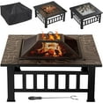 Outdoor Fire Pit 32 Inch Patio Square Metal Firepit with Cover Poker
