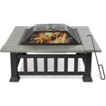 Outdoor Fire Pit 32” Square Wood Burning Firepit w/BBQ Grill, PVC Rain