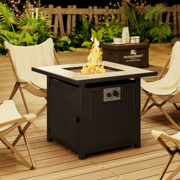 Aiho Outdoor Fire Pit 30" Square 50000 BTU Patio Propane Fire Pit Table with Lava Rocks , Black