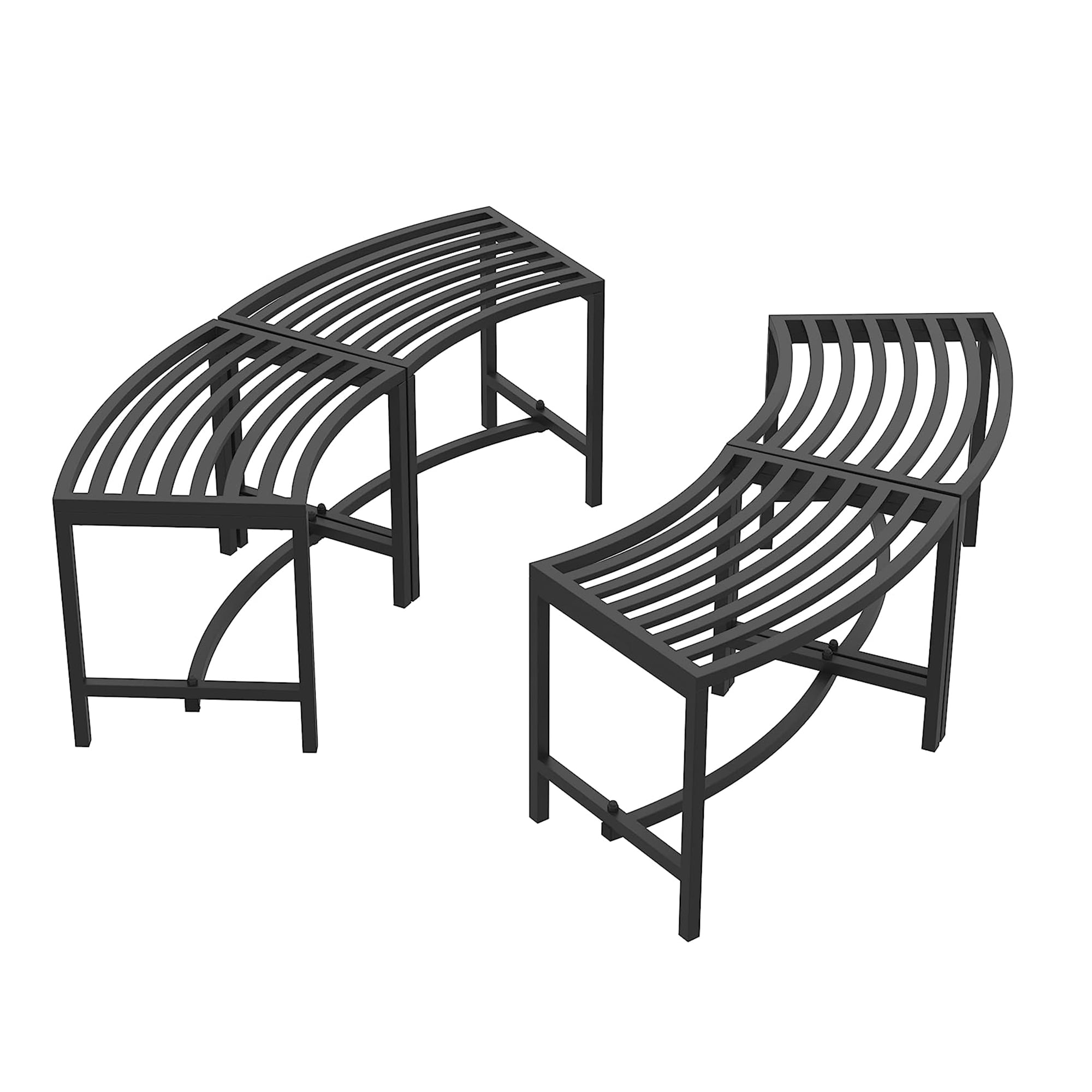 Outdoor Fire Pit Bench Set of 4, Metal Curved Fire Pit Seating Backless
