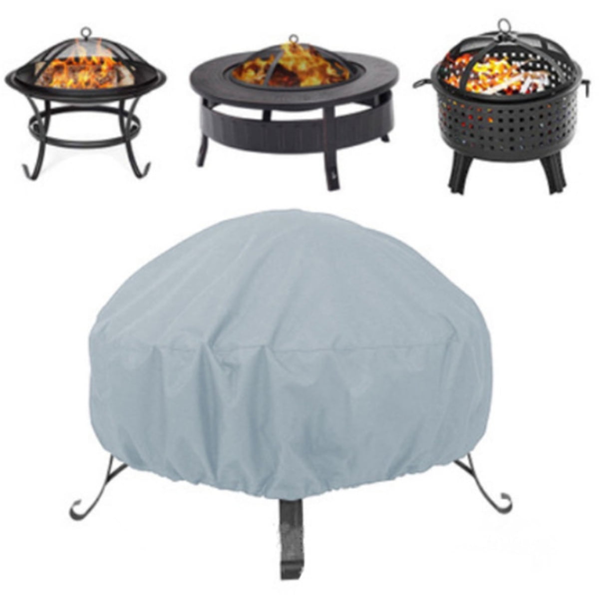 Outdoor Fire Pit Cover, Heavy Duty Waterproof Oxford Fabric Shield For Your Outdoor Oasis, Weatherproof, Tear Resistant, Easy Clean \u0026 Store, Adjustable Drawstring, Grey, D122 X