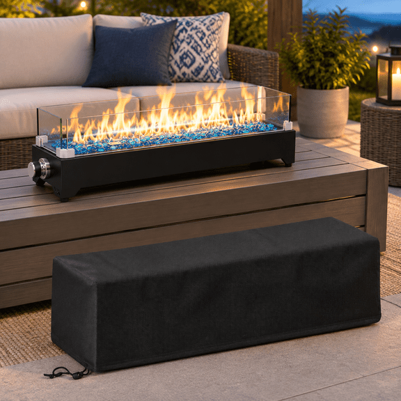 Outdoor Fire Pit Cover Rectangular 28 Inch Table Fire Pit Cover 600D Waterproof & UV with Drawstring for Outdoor Propane Fire Pit-29x9.5x8.5Inch