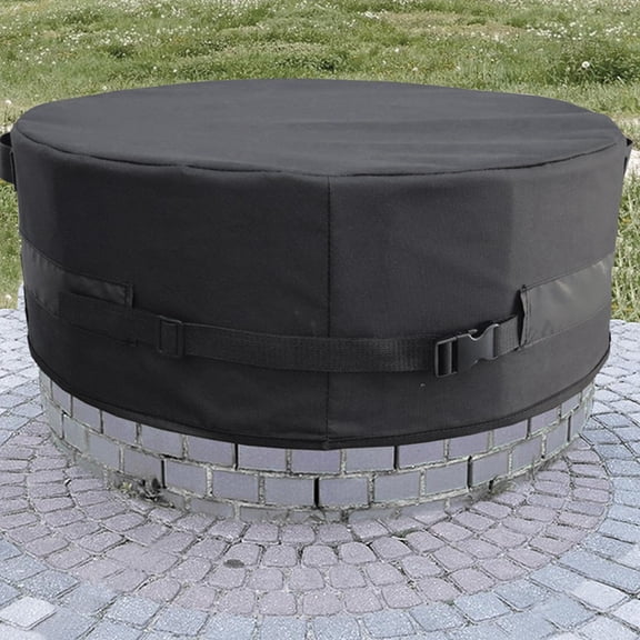 Outdoor Fire Pit Cover Round for in-Ground Fire Pits 46-51 Inch, 600D Waterproof Weather- Polyester Cover