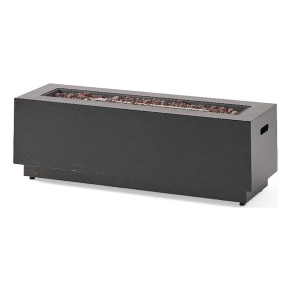 Benjara Outdoor Fire Pit- Dark Brown- Gold Iron Frame Rectangular 48 Inch