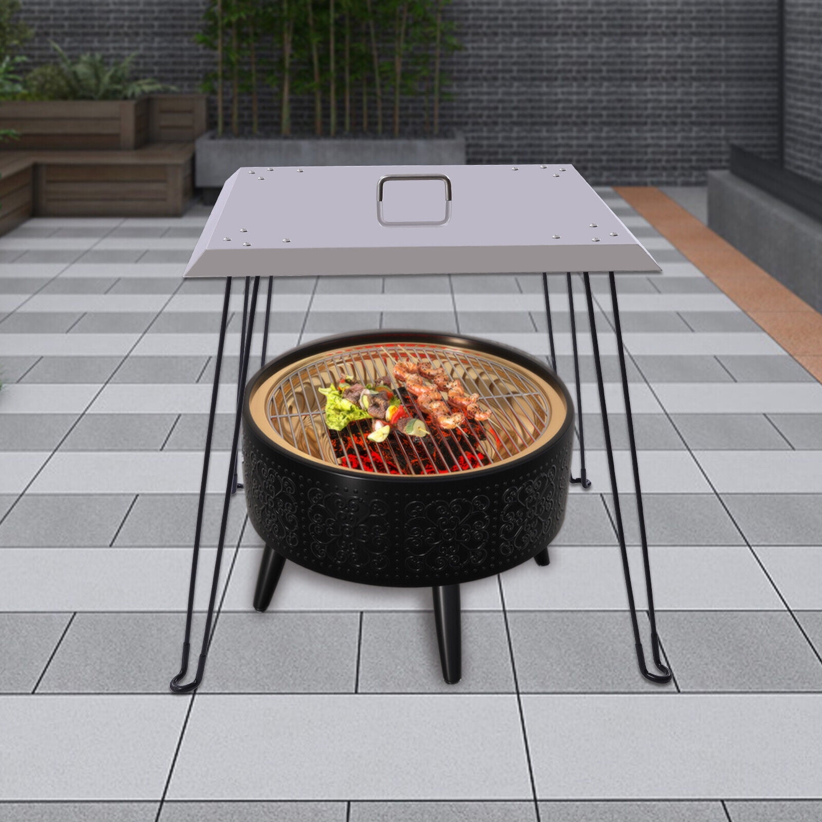 Outdoor Fire Pit Heat Deflector Stainless Steel Fire Pit Cover for BBQ 24* 24"Suitable for Indoor or Outdoor Picnics and Adventures.