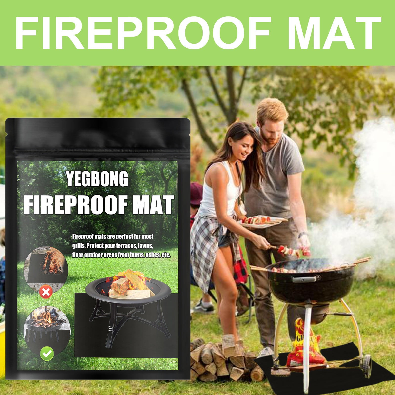 Outdoor Fire Pit Mat | Fireproof Grill Mat for BBQ, Brazier, Charcoal ...