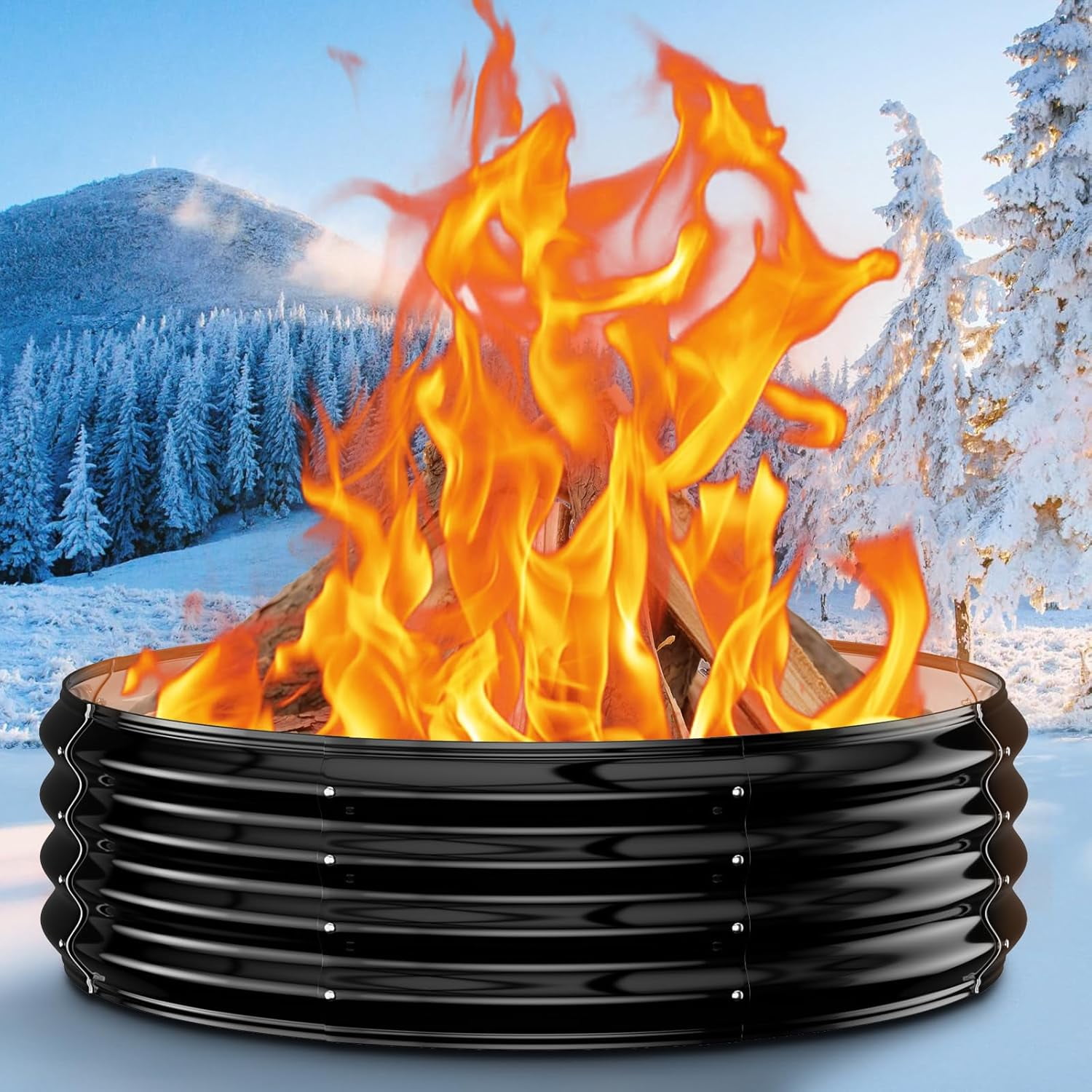 Outdoor Fire Pit Ring - Heavy Duty Round Wood-Burning Outdoor Fireplace, High Temperature Resistant, Galvanized Steel Portable Fire Pit for Camping, Bonfire, Backyard, Beach, Patio