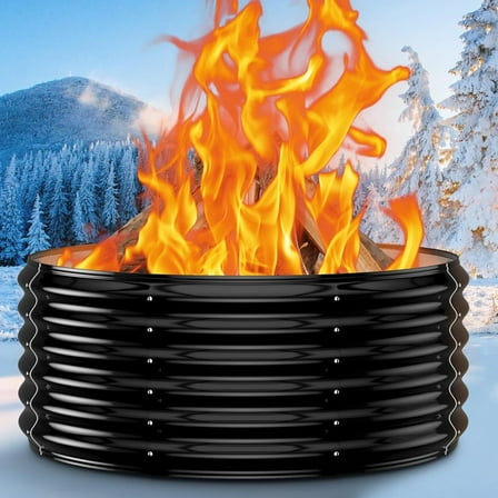 Fire Pit Ring for Outside Heavy Duty Round Wood Burning Outdoor Fireplaces,High Heat Resistant,Raised,Galvanized Steel Firepit Portable for Camping,Bonfire,Backyard,Beach,Patio