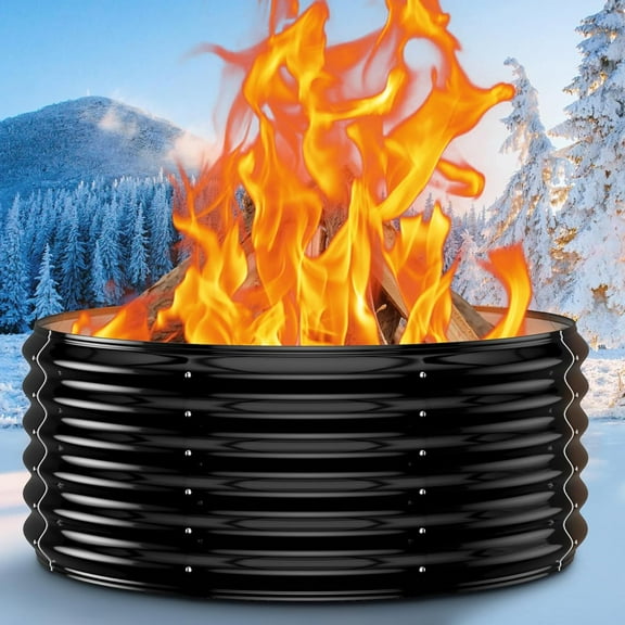 Fire Pit Ring for Outside Heavy Duty Round Wood Burning Outdoor Fireplaces,High Heat Resistant,Raised,Galvanized Steel Firepit Portable for Camping,Bonfire,Backyard,Beach,Patio