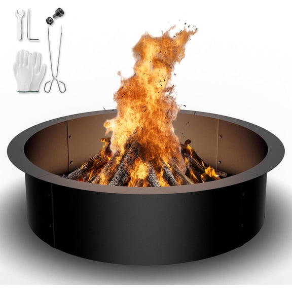 Outdoor Fire Pit Ring Insert,36 Inch Inner|42 Inch Outer Diameter, Heavy Duty Metal Round Fire Ring for Outside , Black