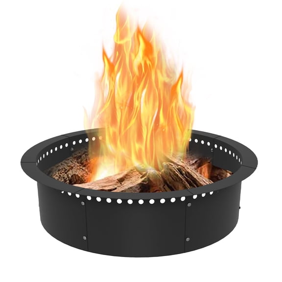 Outdoor Fire Pit Ring Liner 32-inch Outer/28-inch Inner Diameter Heavy Duty Solid Metal Steel Round Firepit Rim Insert For Outside Diy Campfire Above Or In-ground Black