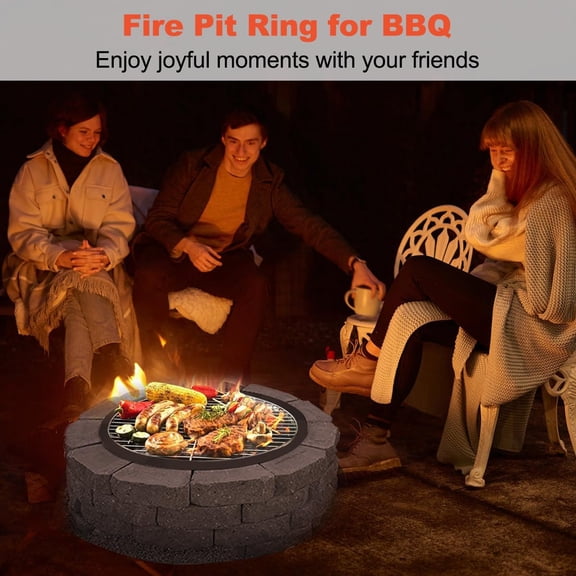 Outdoor Fire Pit Ring Liner 35-Inch Outer/31-Inch Inner Diameter, Heavy Duty Solid Metal Steel Round Firepit Rim Insert for Outside  Campfire Ring Above or In-Ground, Black