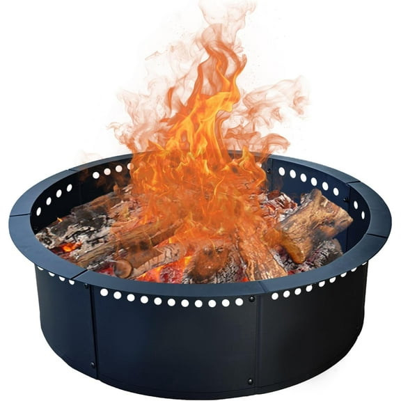 Outdoor Fire Pit Ring Smokeless, Solid Metal Steel Round Firepit Rim Insert for DIY Fire Pits, Outdoor Above or In-Ground, Camping Garden Patio Backyard.