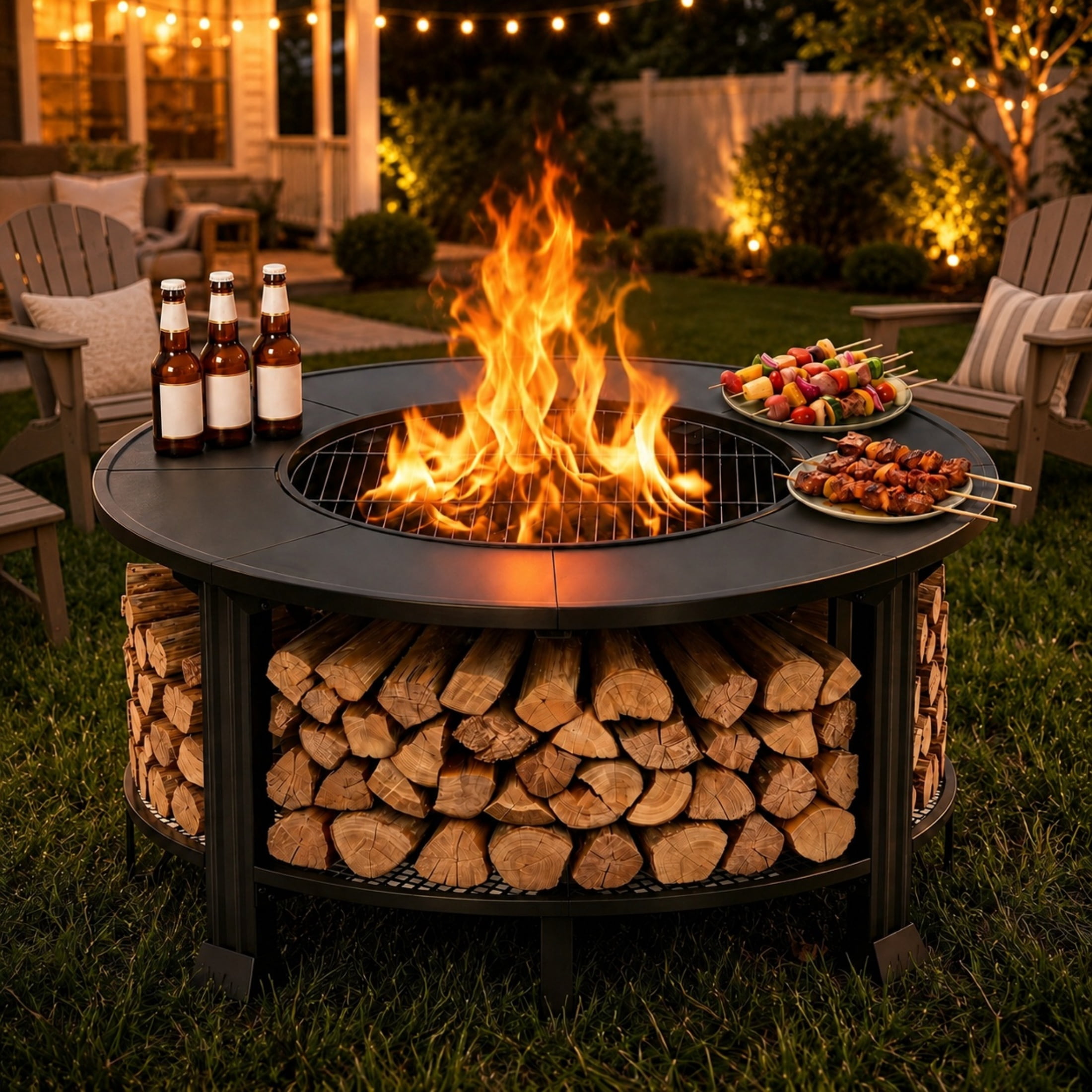 Outdoor Fire Pit, SHINPT 38” Round Wood Burning Fire Pit Table, Outdoor Patio Bowl with Grill Grate, Spark Screen Lid, Poker Tool and Waterproof Cover, for Patio, Backyard, Garden and Camping