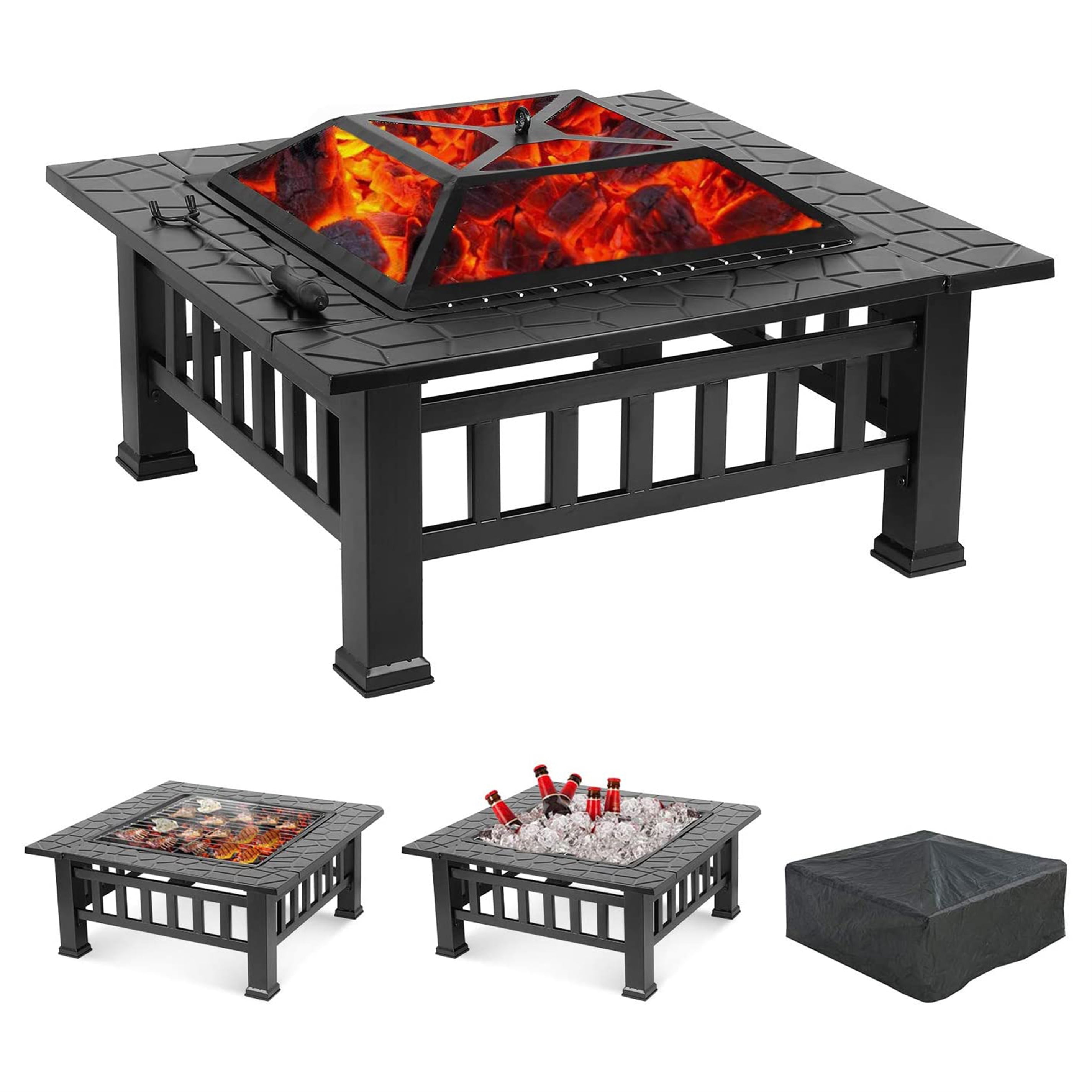 Outdoor Fire Pit Set, 32" Large Fire Pits Stainless Steel Low Smoke