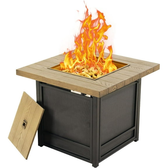Outdoor Fire Pit Table, 30 Inch Propane Fire Pit Table with Lid, 50,000 Btu Patio Tables with Lava Rocks, for Terrace, Deck, Backyard, Balcony, Amarillo