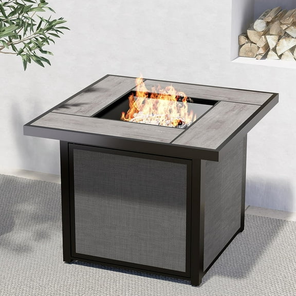Outdoor Fire Pit Table, 32 Inch Propane Fire Pit Table with Lid, 40,000 Btu Patio Tables with Ceramic Outlook, CSA Approved, for Terrace, Deck, Backyard, Balcony