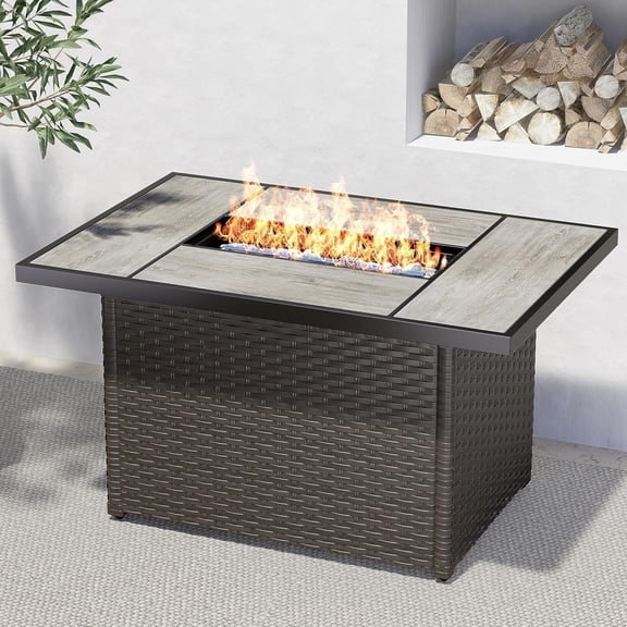 Outdoor Fire Pit Table, 43 Inch Propane Fire Pit Table with Lid, 50,000 Btu Patio Tables with Ceramic Outlook, CSA Approved, for Terrace, Deck, Backyard, Balcony
