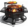 thumbnail image 1 of Outdoor Fire Pit with BBQ, Wood Burning Fire Pit for Patio, Outside Firepits with Grill, 1 of 9