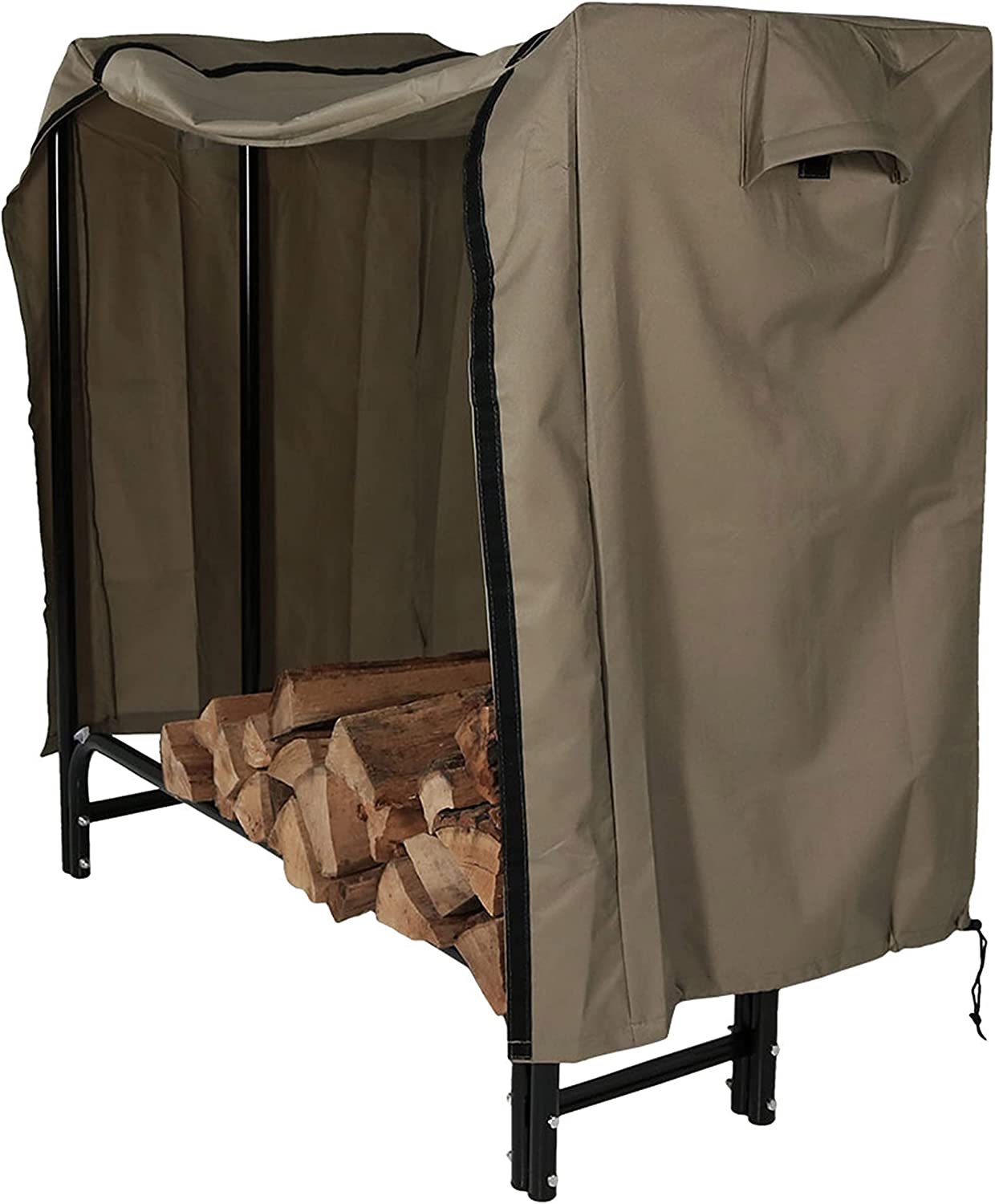 Outdoor Firewood Log Rack and Cover Set 4Foot PowderCoated Steel Lumber Storage System with