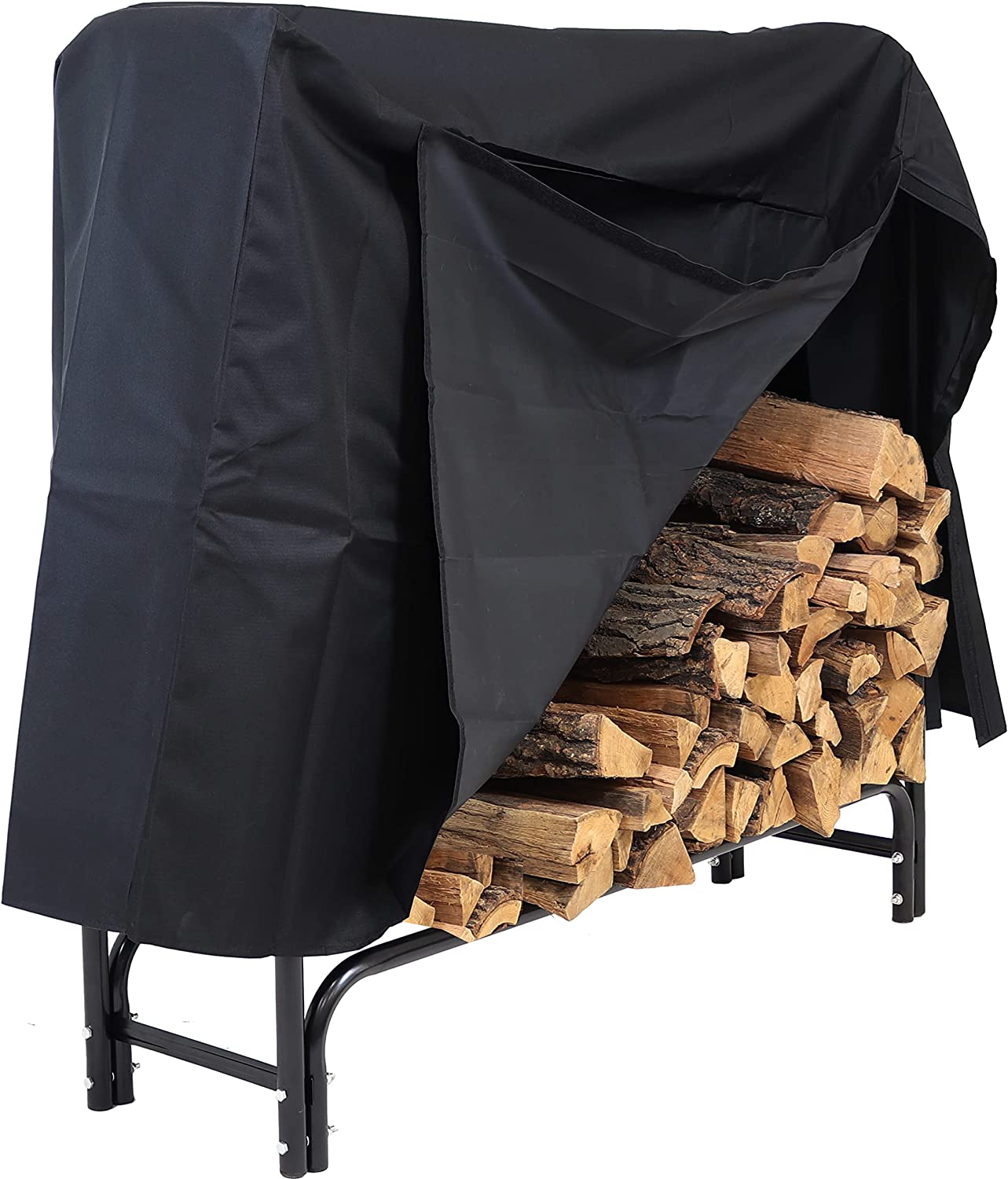 Outdoor Firewood Log Rack and Cover Set - 4-Foot Powder-Coated Steel Lumber Storage System with Durable Weather-Resistant Protective Black PVC Top - image 1 of 9