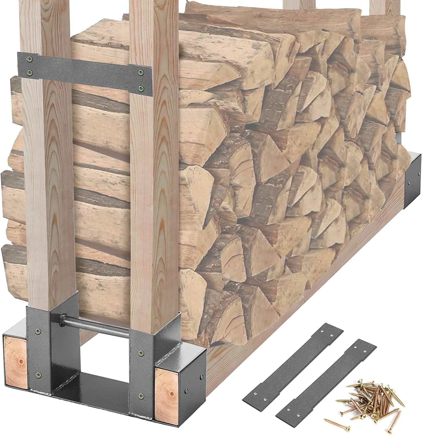  MOFEEZ Outdoor Firewood Log Storage Rack 2x4 Bracket Kit,  Fireplace Wood Storage Holder, Adjustable to Any Length - Silver Black, Two  Bases : Patio, Lawn & Garden