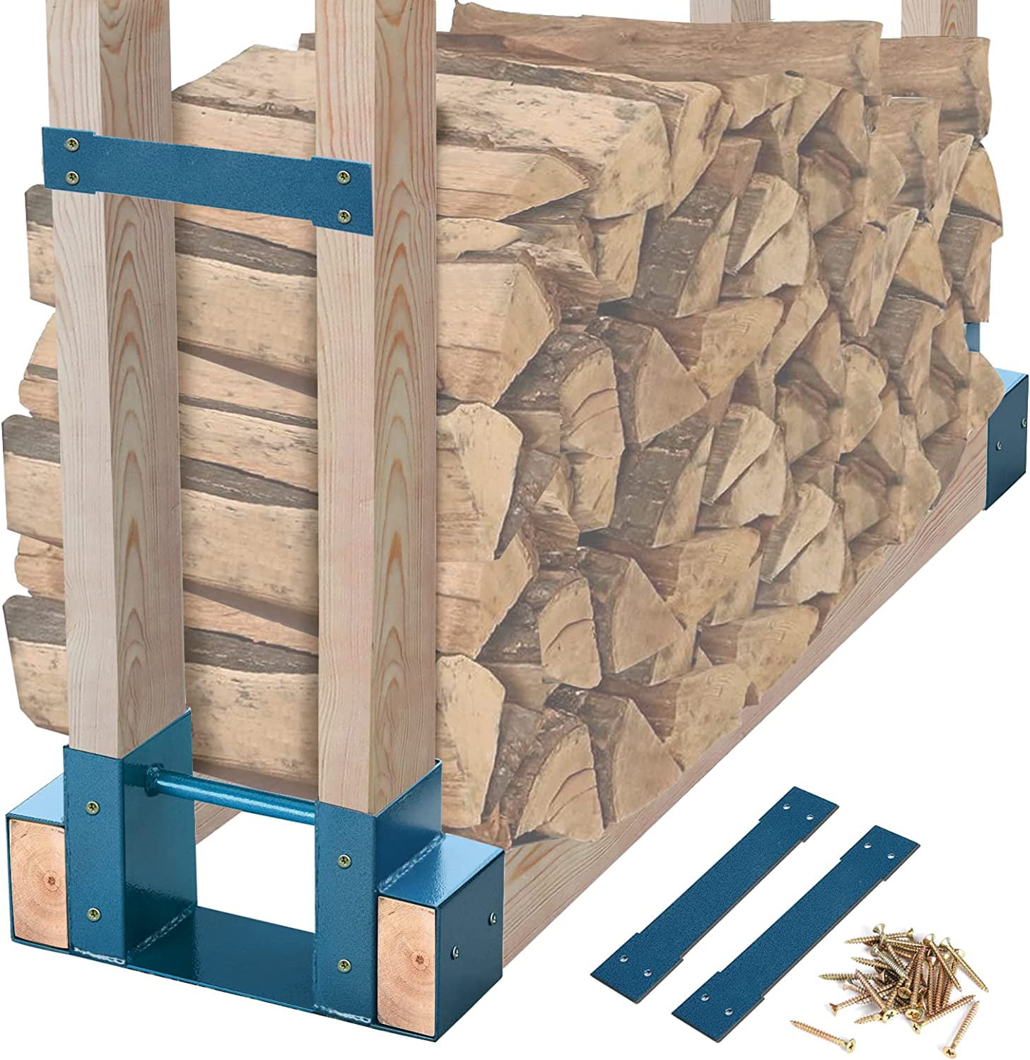 Mofeez Outdoor Firewood Log Storage Rack 2x4 Bracket Kit, Fireplace Wood Storage Holder, Adjustable to Any Length - Silver Black