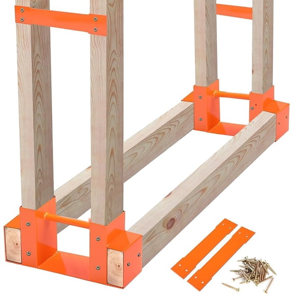 Outdoor Firewood Log Storage Rack Bracket Kit,Fireplace Wood Storage Holder-Adjustable to Any Length