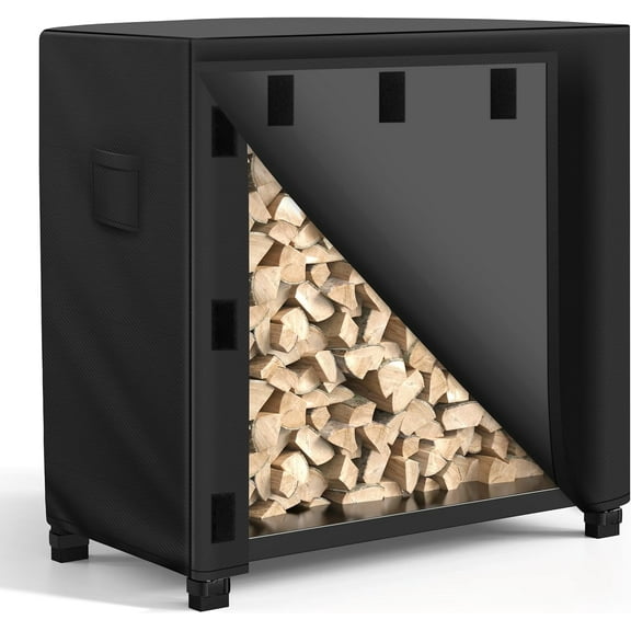 Outdoor Firewood Rack Cover 4 feet, Log Rack Cover Waterproof, Wood Cover for Log Holder, 48" W x 24" D x 41" H, Black