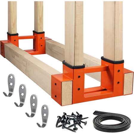 Outdoor Firewood Racks - 2 Pack Log Storage Rack Bracket Kit, Rust Free Heavy Duty Steel Adjustable Length Outside Fireplace Wood Holder with Screws, and Hooks (Dark Bronze Green)